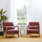 Fauteuil d'appoint en similicuir moderne du milieu du siècle, cadre en bois d'hévéa noyer, bordeaux - Glitzhome : Rembourré, capacité de 136 kg