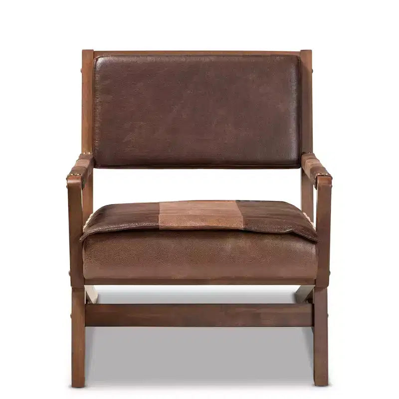 Fauteuil de salon Rovelyn en similicuir et bois fini noyer marron - Baxton Studio