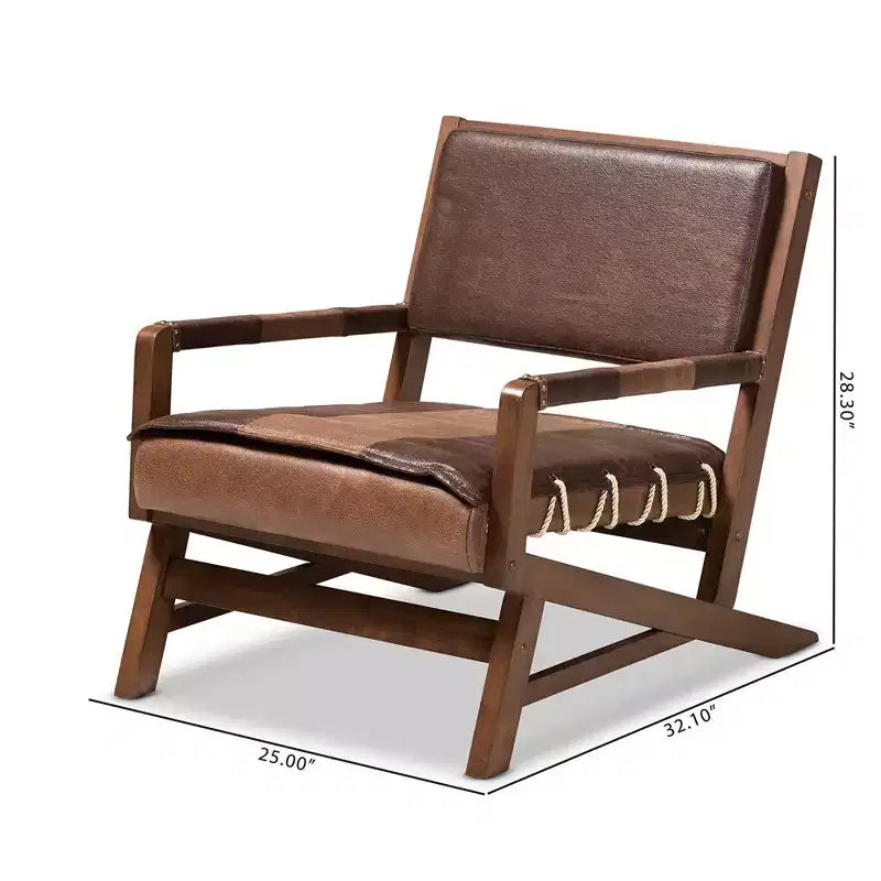 Fauteuil de salon Rovelyn en similicuir et bois fini noyer marron - Baxton Studio