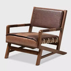 Fauteuil de salon Rovelyn en similicuir et bois fini noyer marron - Baxton Studio