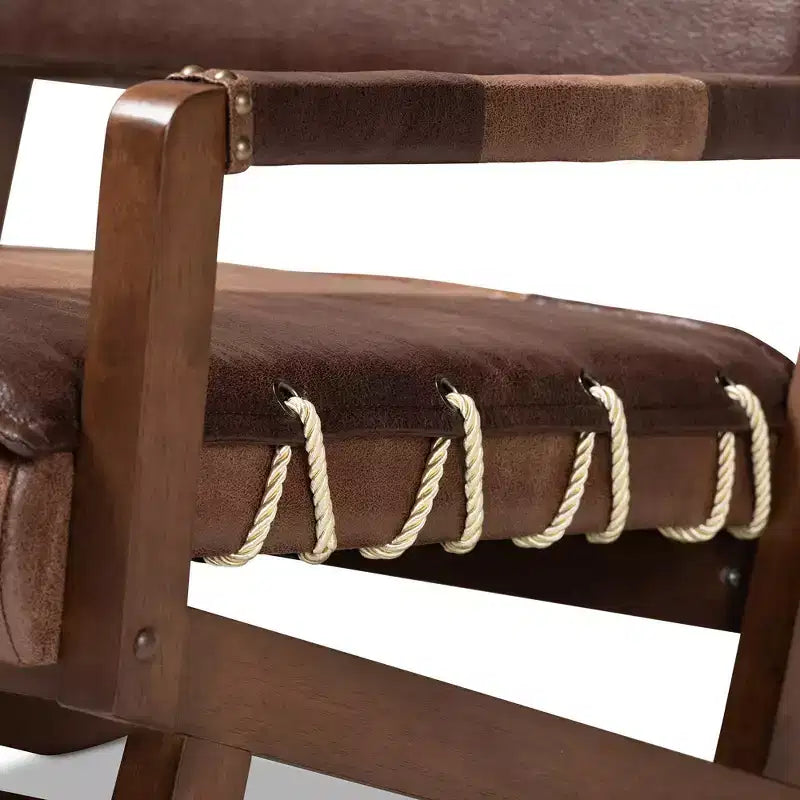Fauteuil de salon Rovelyn en similicuir et bois fini noyer marron - Baxton Studio