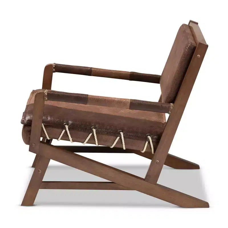 Fauteuil de salon Rovelyn en similicuir et bois fini noyer marron - Baxton Studio