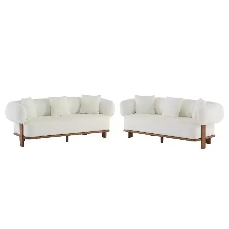 Christopher Knight Home Jose 82 " Rubberwood Boucle Upholstered 3 Seater Curved Sofa with Pillows (Set of 2 ) Beige