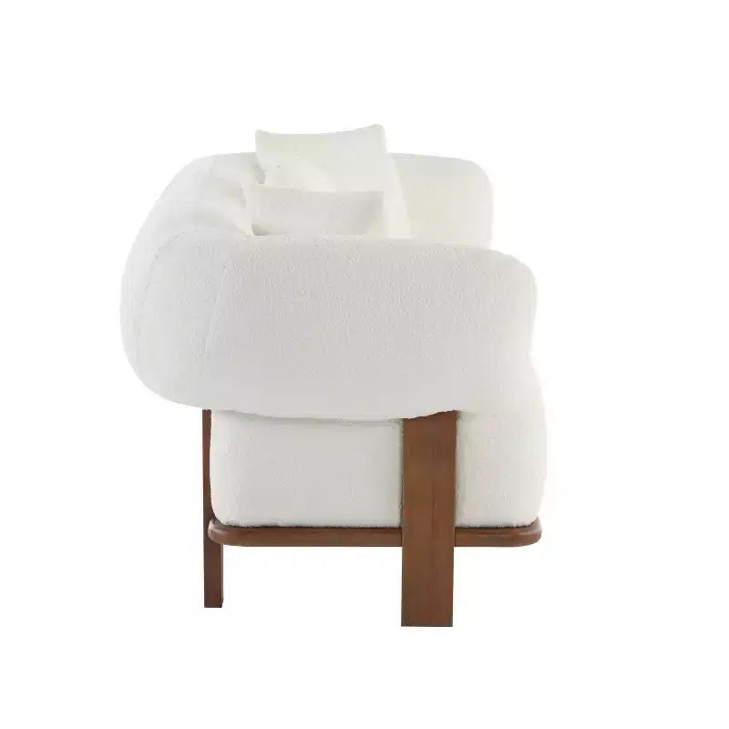 Christopher Knight Home Jose Canapé incurvé 3 places de 208,3 cm en bouclé et bois d'hévéa avec oreillers (lot de 2), beige