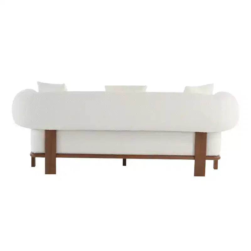 Christopher Knight Home Jose Canapé incurvé 3 places de 208,3 cm en bouclé et bois d'hévéa avec oreillers (lot de 2), beige