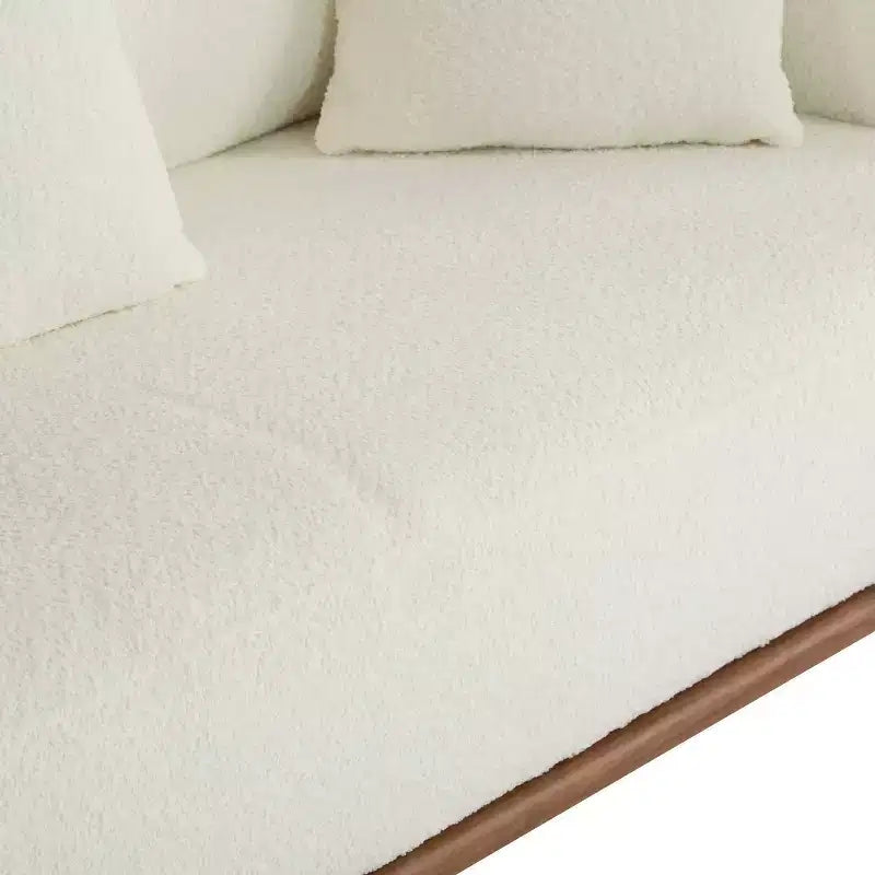 Christopher Knight Home Jose Canapé incurvé 3 places de 208,3 cm en bouclé et bois d'hévéa avec oreillers (lot de 2), beige