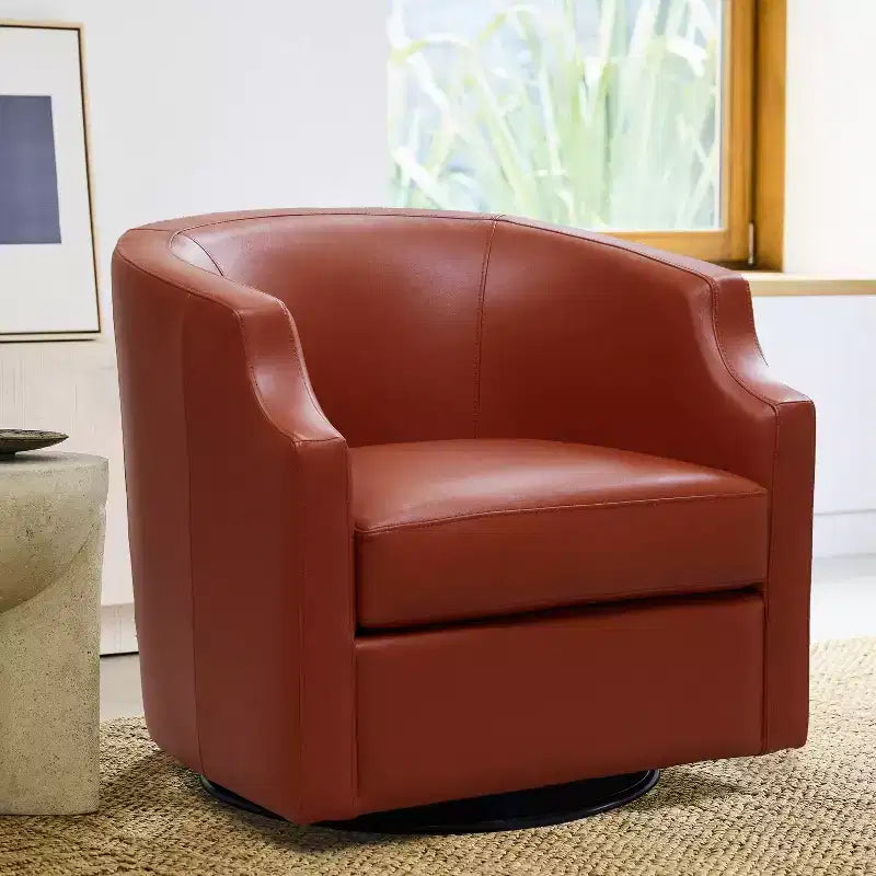 Fauteuil à bascule pivotant en cuir pleine fleur Erenson Comfort Pointe Caramel