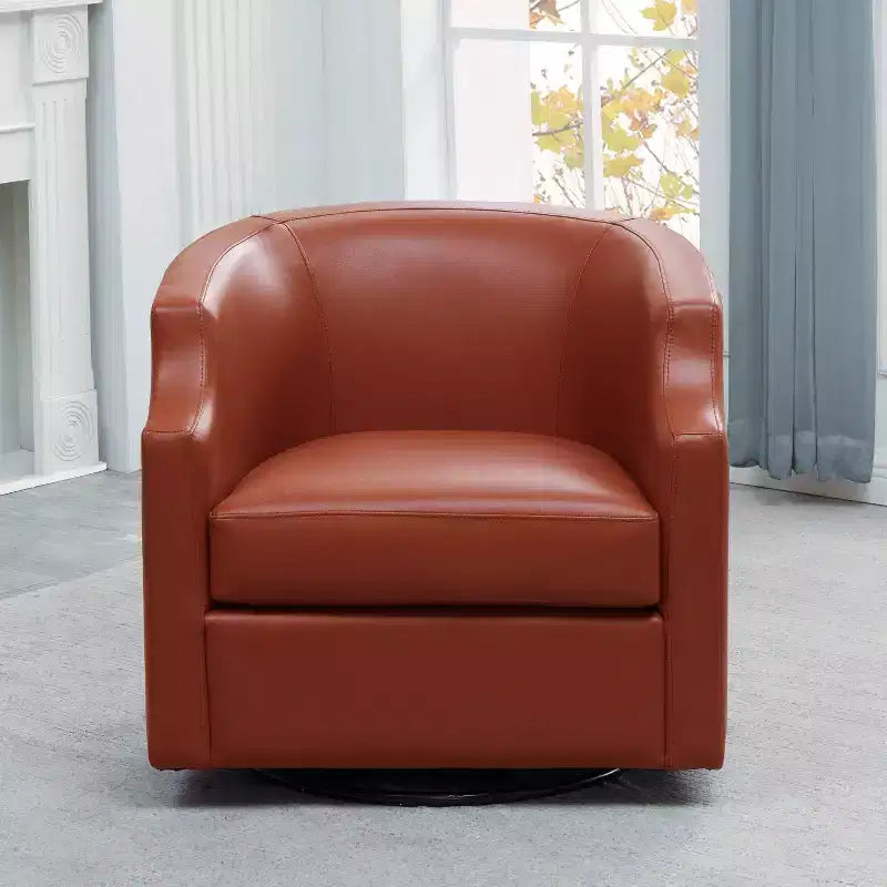 Fauteuil à bascule pivotant en cuir pleine fleur Erenson Comfort Pointe Caramel
