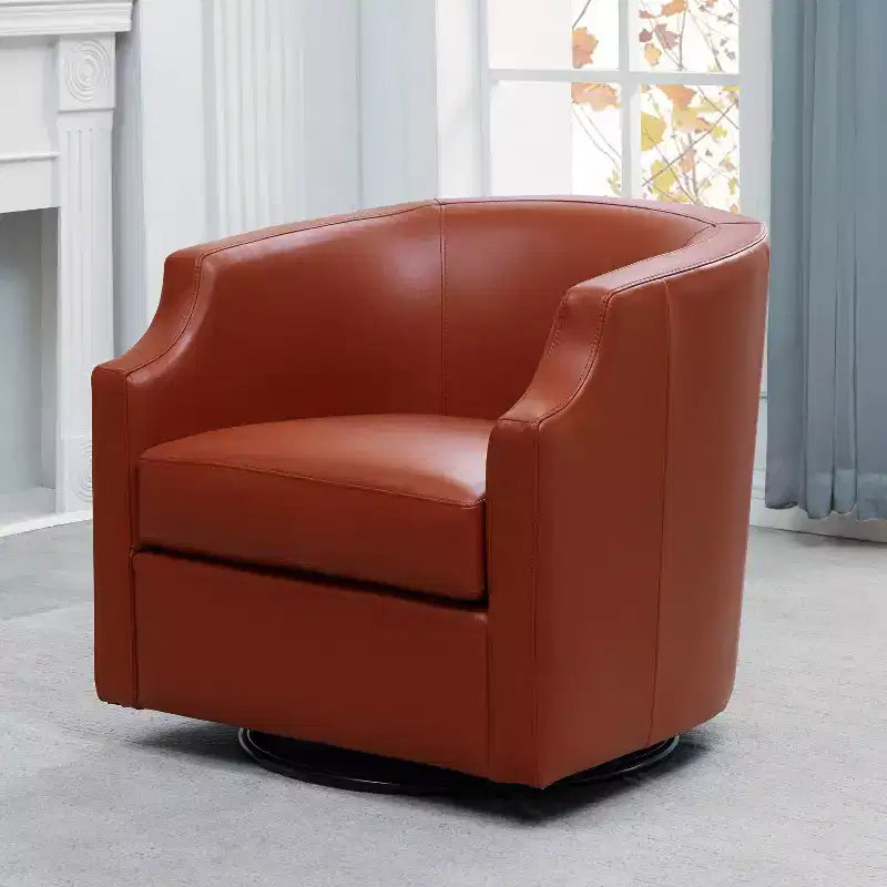 Fauteuil à bascule pivotant en cuir pleine fleur Erenson Comfort Pointe Caramel