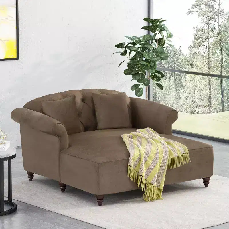 Freas Contemporary Tufted Double Chaise Lounge : Accoudoirs Volutés Élégants, Pieds en Bois de Bouleau - Christopher Knight Home