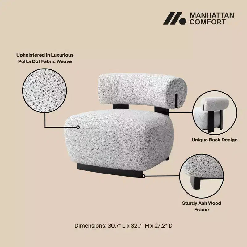 Manhattan Comfort Lot de 2 chaises d'appoint modernes en tissu tissé Bartow, Ivoire/Noir