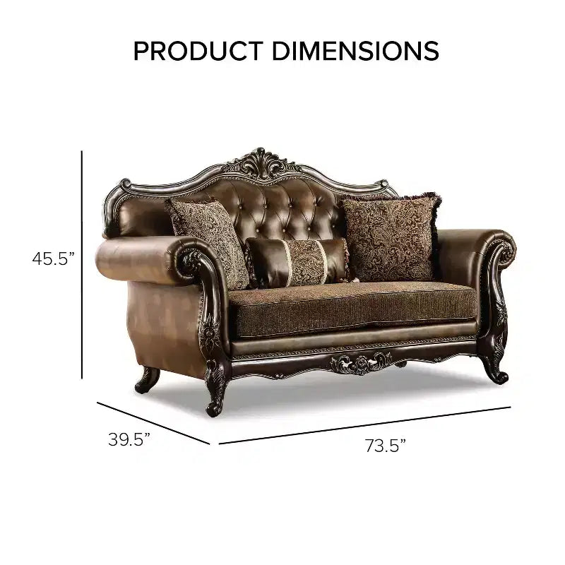 HOMES: Inside + Out Canapé Frazer 73 po traditionnel avec garniture cloutée marron
