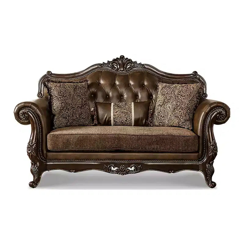 HOMES: Inside + Out Canapé Frazer 73 po traditionnel avec garniture cloutée marron