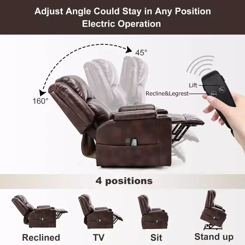 Fauteuil inclinable de massage COMHOMA en cuir PU, fauteuil releveur électrique marron