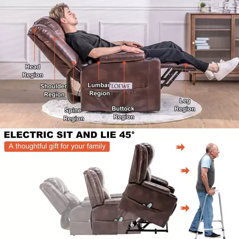 Fauteuil inclinable de massage COMHOMA en cuir PU, fauteuil releveur électrique marron
