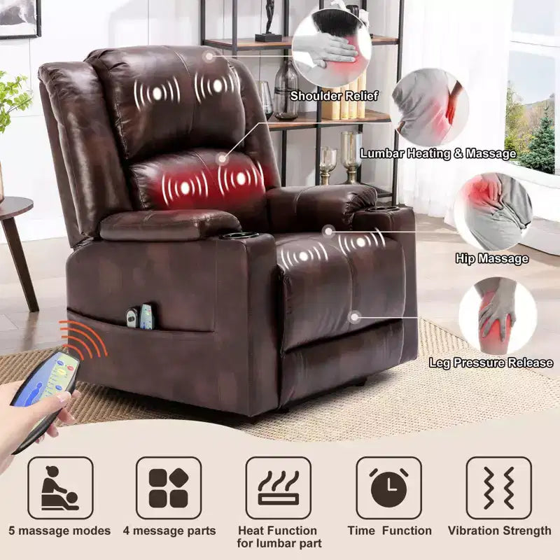 Fauteuil inclinable de massage COMHOMA en cuir PU, fauteuil releveur électrique marron
