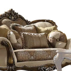 Canapé Latisha 74 po, tissu à motifs et finition chêne antique - Acme Furniture: Causeuse rembourrée traditionnelle, design capitonné