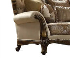 Canapé Latisha 74 po, tissu à motifs et finition chêne antique - Acme Furniture: Causeuse rembourrée traditionnelle, design capitonné