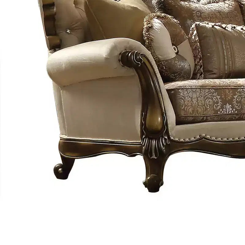 Canapé Latisha 74 po, tissu à motifs et finition chêne antique - Acme Furniture: Causeuse rembourrée traditionnelle, design capitonné