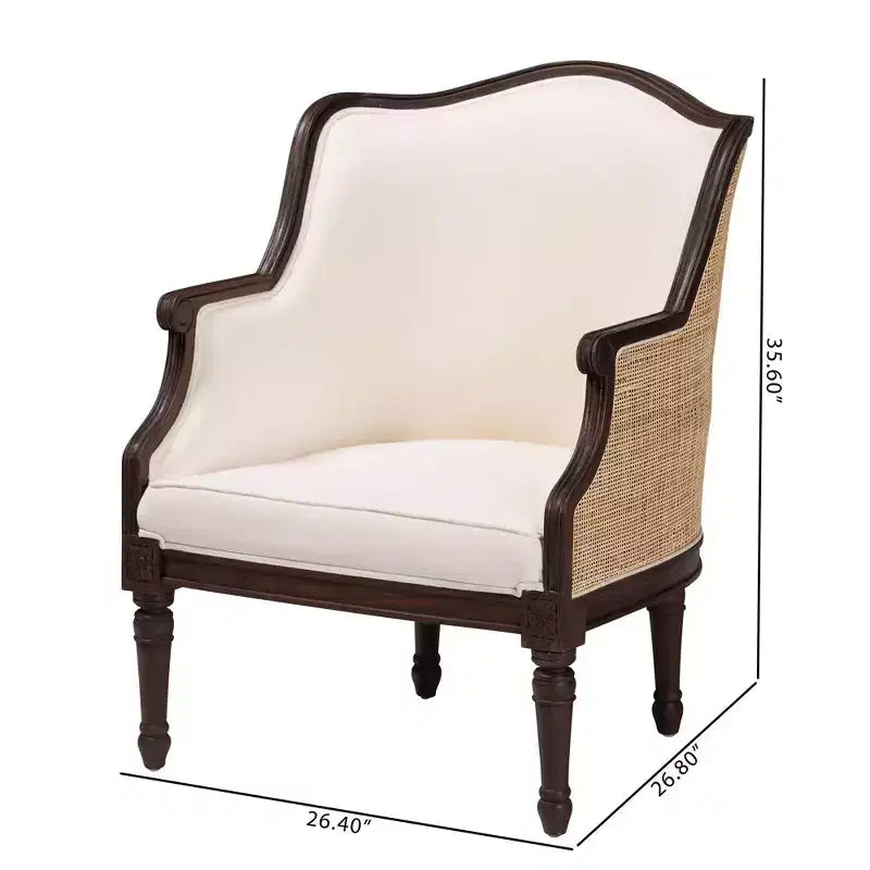 Fauteuil d'appoint en tissu et bois bali & pari Ornella Beige/Marron foncé : Revêtement en polyester, Structure en rotin
