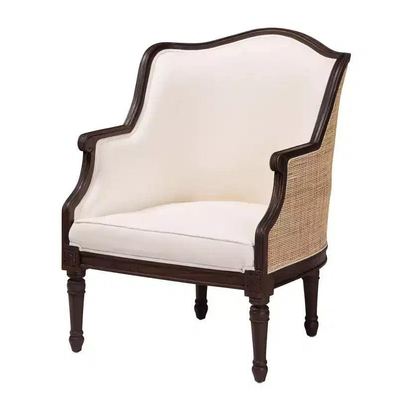 Fauteuil d'appoint en tissu et bois bali & pari Ornella Beige/Marron foncé : Revêtement en polyester, Structure en rotin