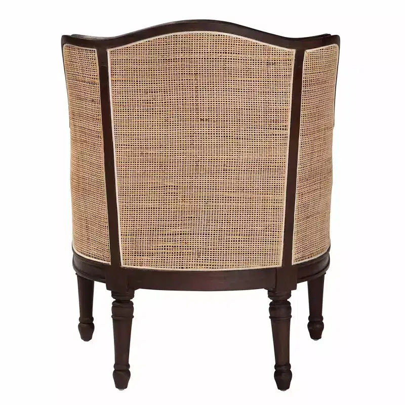 Fauteuil d'appoint en tissu et bois bali & pari Ornella Beige/Marron foncé : Revêtement en polyester, Structure en rotin