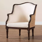 Fauteuil d'appoint en tissu et bois bali & pari Ornella Beige/Marron foncé : Revêtement en polyester, Structure en rotin