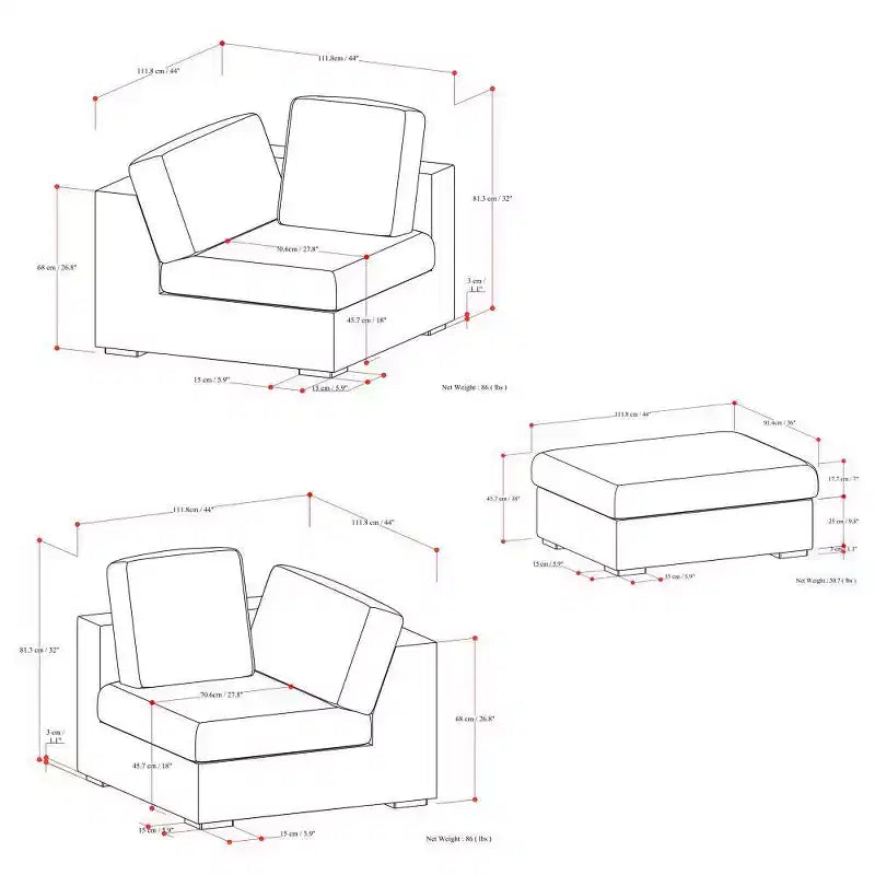 WyndenHall Marlee Canapé 2 places et pouf gris nuage