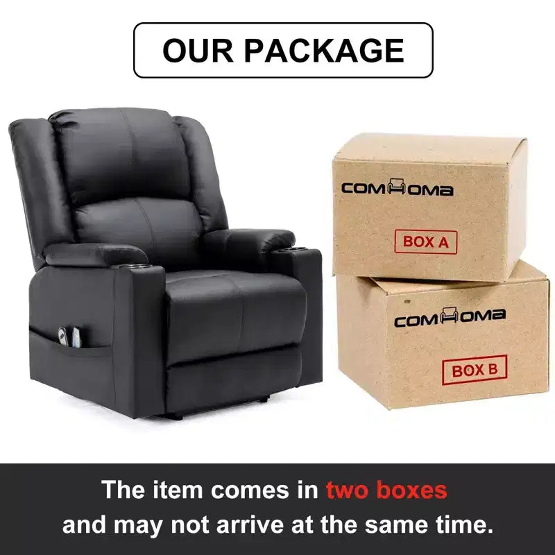 Fauteuil inclinable de massage COMHOMA en cuir PU, fauteuil releveur électrique noir