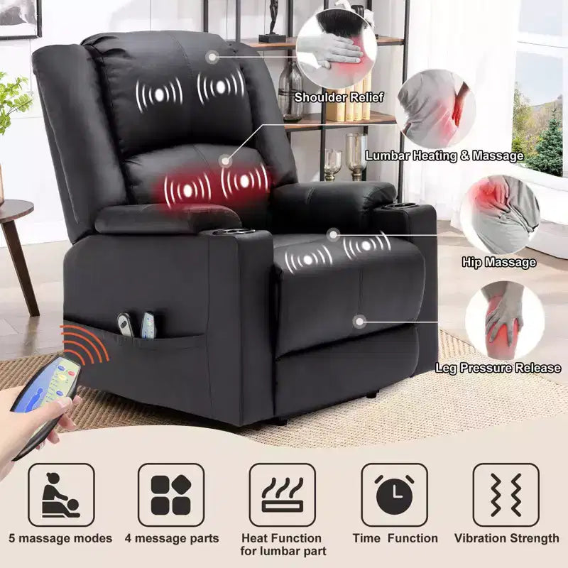 Fauteuil inclinable de massage COMHOMA en cuir PU, fauteuil releveur électrique noir