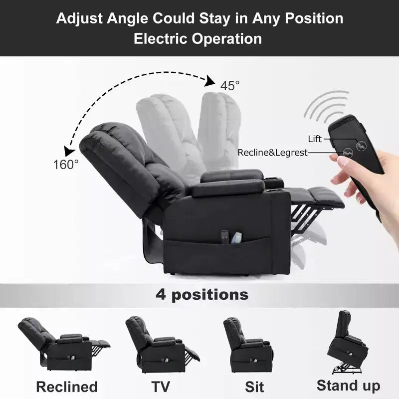Fauteuil inclinable de massage COMHOMA en cuir PU, fauteuil releveur électrique noir