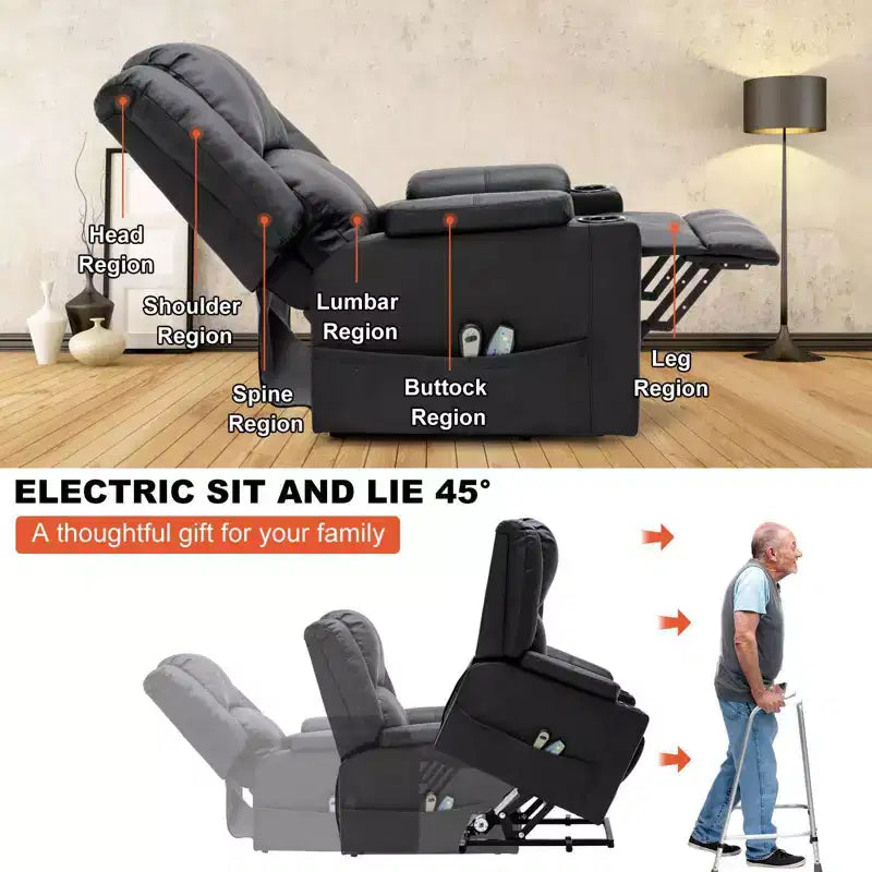 Fauteuil inclinable de massage COMHOMA en cuir PU, fauteuil releveur électrique noir
