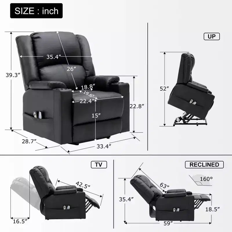 Fauteuil inclinable de massage COMHOMA en cuir PU, fauteuil releveur électrique noir