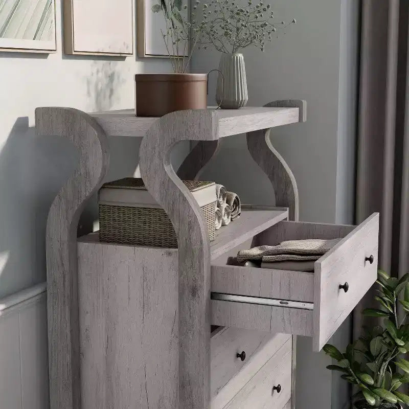 Commode 4 tiroirs miBasics Chickadee Farmhouse Blanc côtier : Rangement en MDF, Dispositif anti-basculement