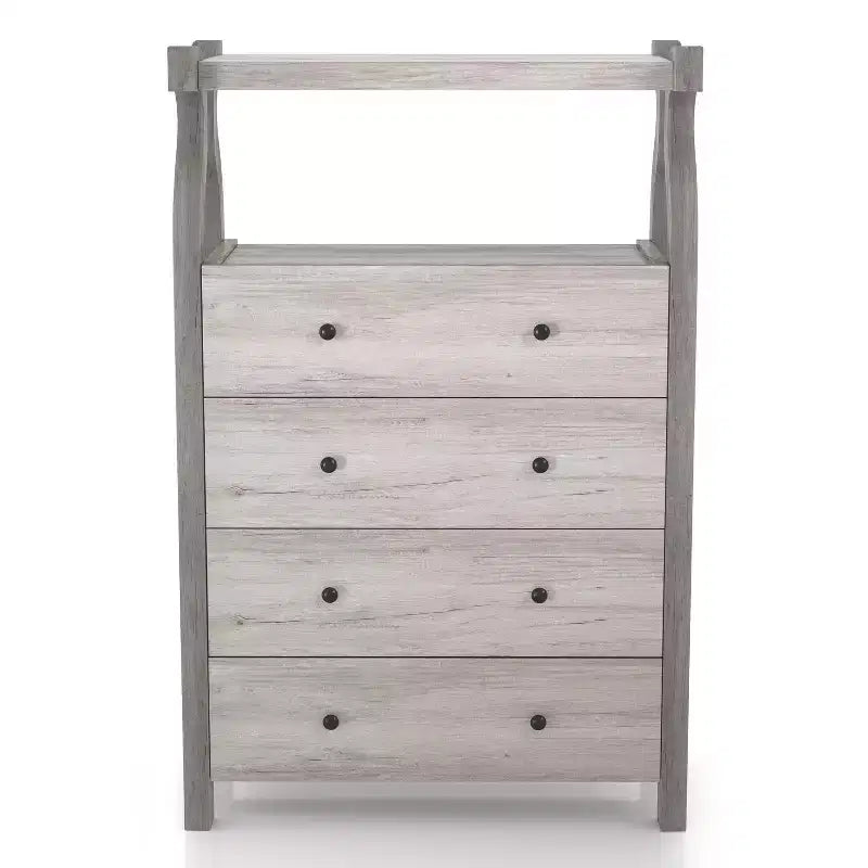 Commode 4 tiroirs miBasics Chickadee Farmhouse Blanc côtier : Rangement en MDF, Dispositif anti-basculement