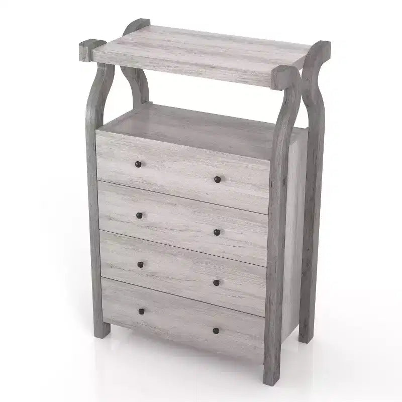 Commode 4 tiroirs miBasics Chickadee Farmhouse Blanc côtier : Rangement en MDF, Dispositif anti-basculement