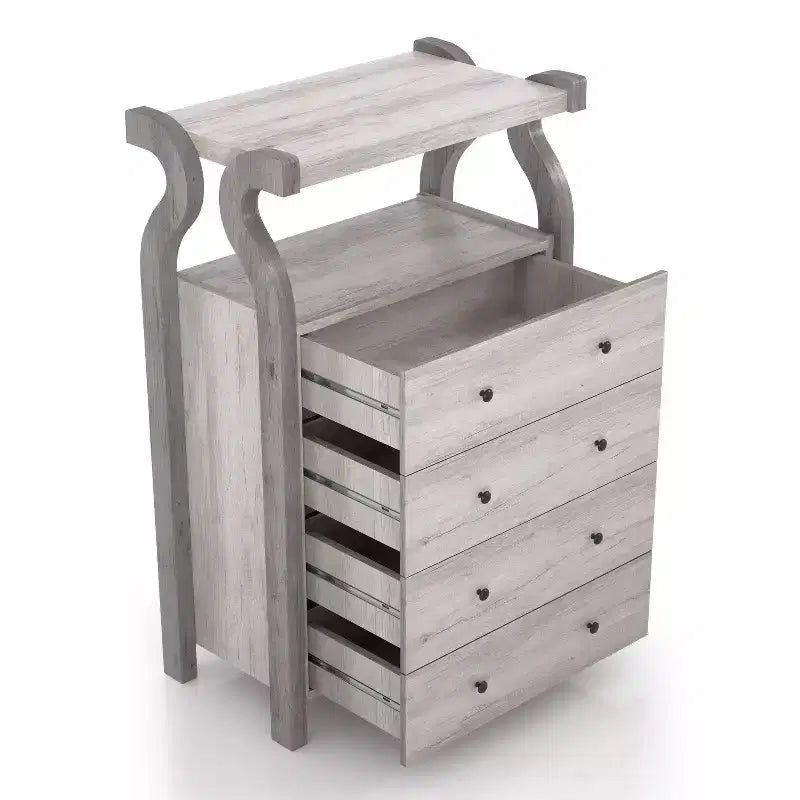 Commode 4 tiroirs miBasics Chickadee Farmhouse Blanc côtier : Rangement en MDF, Dispositif anti-basculement