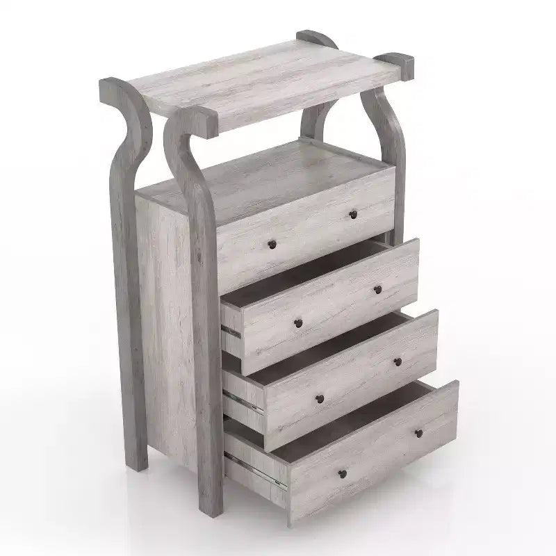 Commode 4 tiroirs miBasics Chickadee Farmhouse Blanc côtier : Rangement en MDF, Dispositif anti-basculement