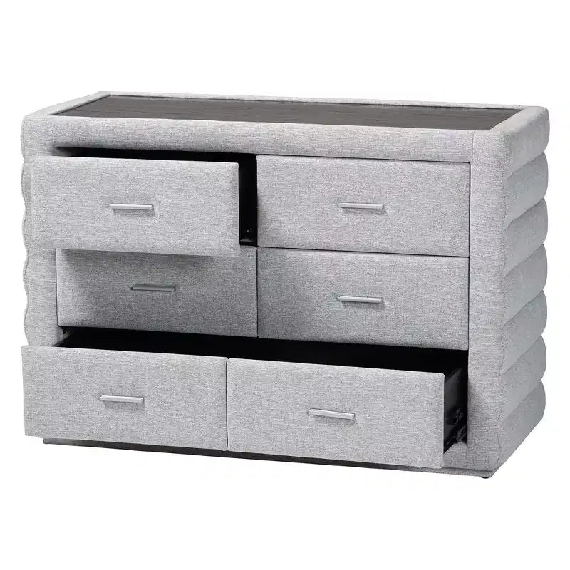 Baxton Studio Cadmus Commode à 4 tiroirs en tissu tufté gris clair