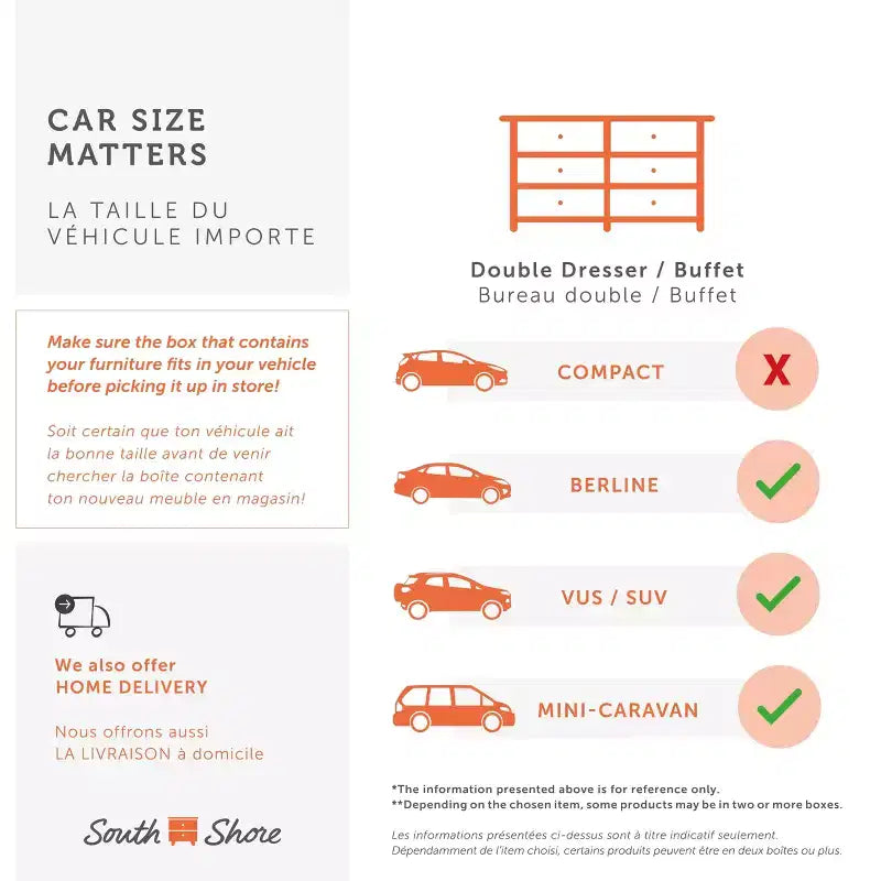 Commode double 6 tiroirs South Shore blanc/beige