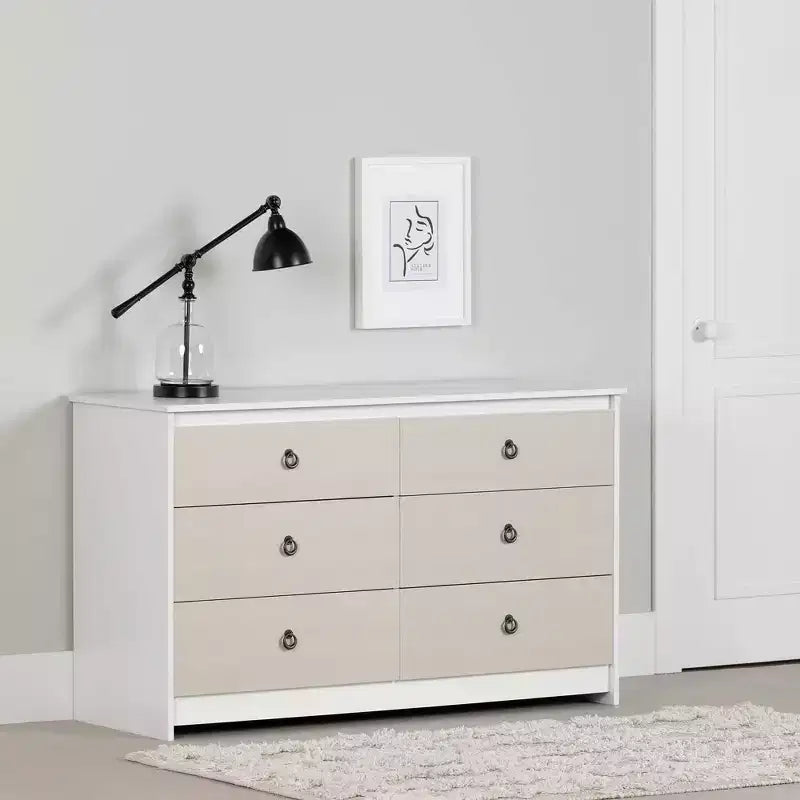 Commode double 6 tiroirs South Shore blanc/beige