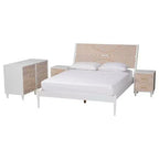 Baxton Studio Queen 4pc Louetta Carved Contrasting Bedroom Set White/Natural Brown