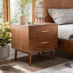 HOMES: Inside + Out Table de Chevet 2 Tiroirs Riverstone Mid-Century Modern Noyer