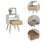 Table de chevet Pampelune Blanc/Chêne clair - Boahaus : Design moderne, étagère ouverte, stratifié imitation bois