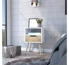 Table de chevet Pampelune Blanc/Chêne clair - Boahaus : Design moderne, étagère ouverte, stratifié imitation bois