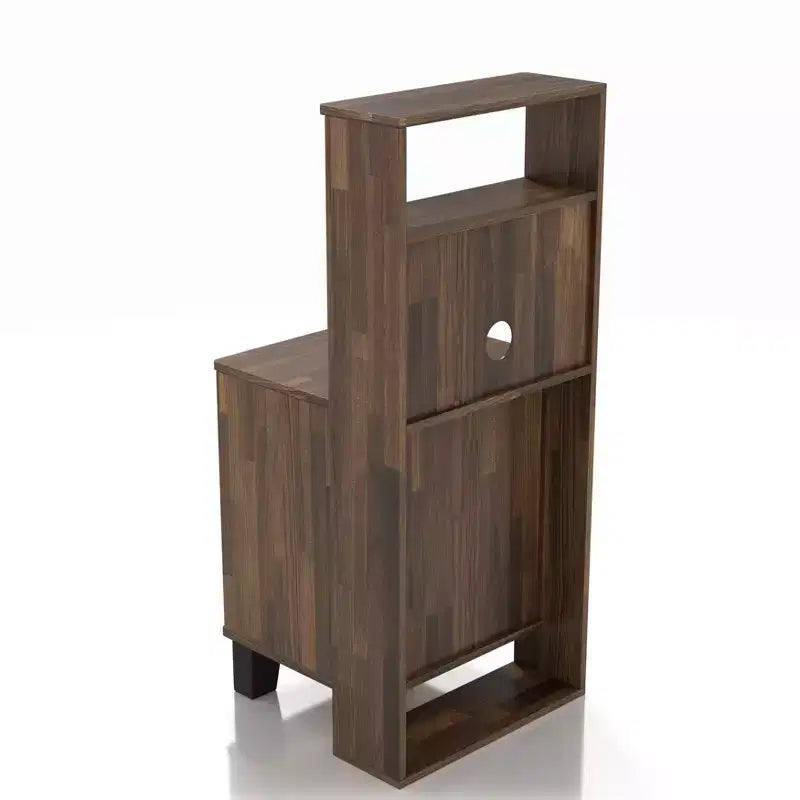 Table de chevet Loreman 1 tiroir en noyer clair - miBasics : Rangement moderne et fonctionnel avec étagère ouverte et gestion des câbles