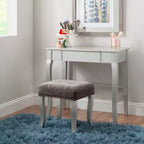 Coiffeuse en bois Harper Glam avec miroir escamotable et tabouret tapissé gris Miroir et argent - Linon