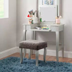 Coiffeuse en bois Harper Glam avec miroir escamotable et tabouret tapissé gris Miroir et argent - Linon