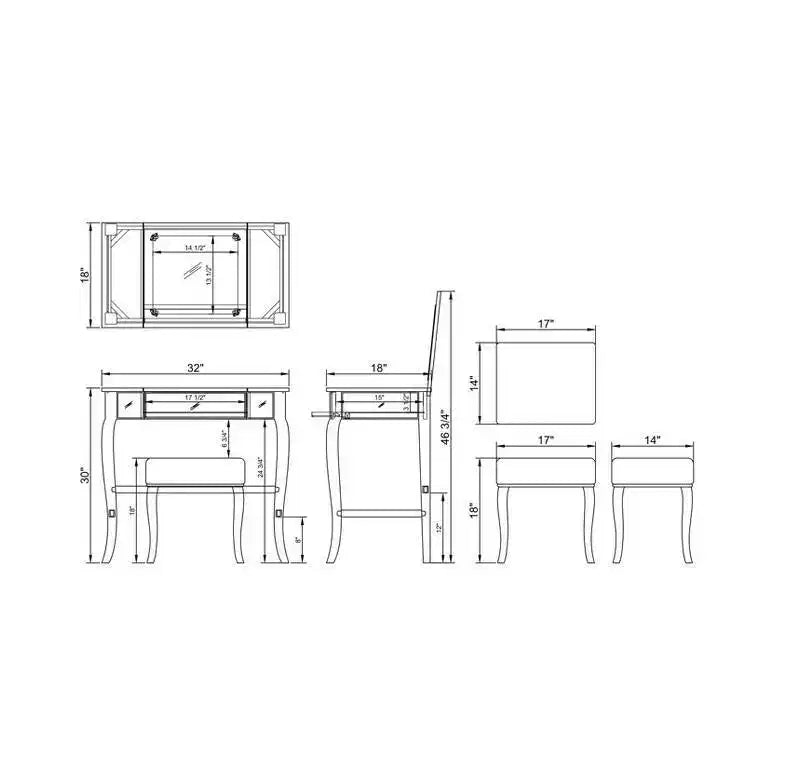 Coiffeuse en bois Harper Glam avec miroir escamotable et tabouret tapissé gris Miroir et argent - Linon