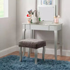 Coiffeuse en bois Harper Glam avec miroir escamotable et tabouret tapissé gris Miroir et argent - Linon